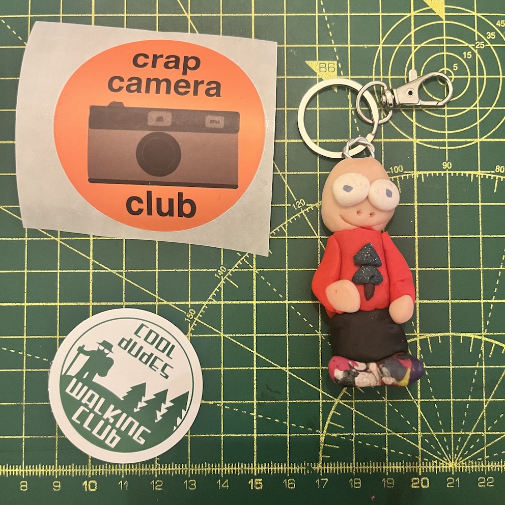 Happy Red Sparkly Xmas Tree Jumper and Spangly Shoes Keyring & Stickers (Free P&P UK only)