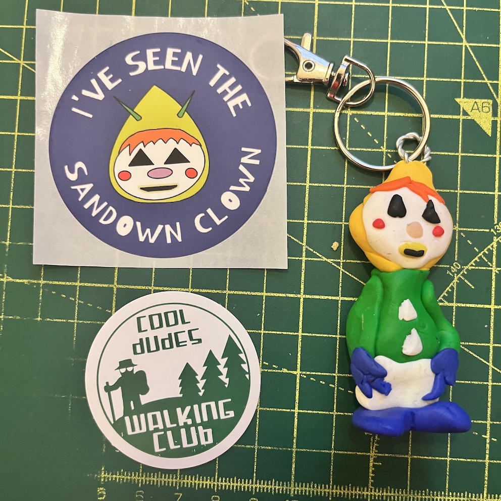 IMG_8802 Happy Sandown Clown Keyring & Stickers (Free P&P UK only)