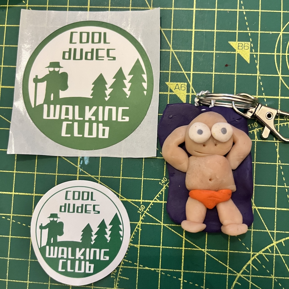 IMG_9218 Purple Towel Orange Trunks Sunbathing Keyring & Stickers (Free P&P UK only)
