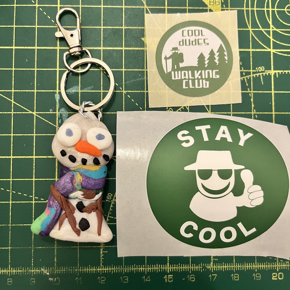 Multi-coloured Scarf Snowman Keyring & Stickers (Free P&P UK only)